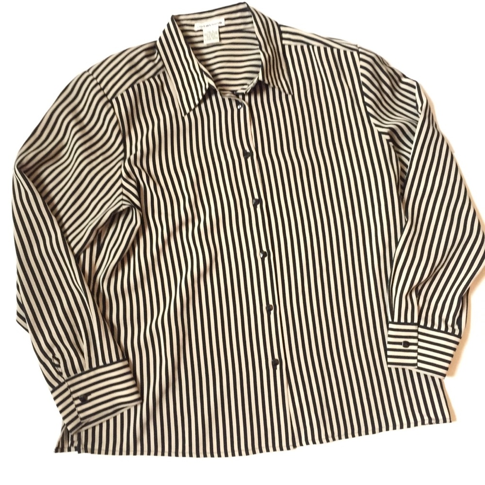 Women’s striped button up shirt large black cream - Picture 1 of 4